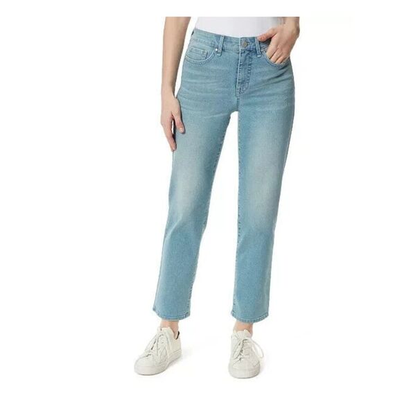 FRAYED JEANS Denim - JEANS Womens Light Blue Zippered High Rise Distressed Straight leg Jeans 30